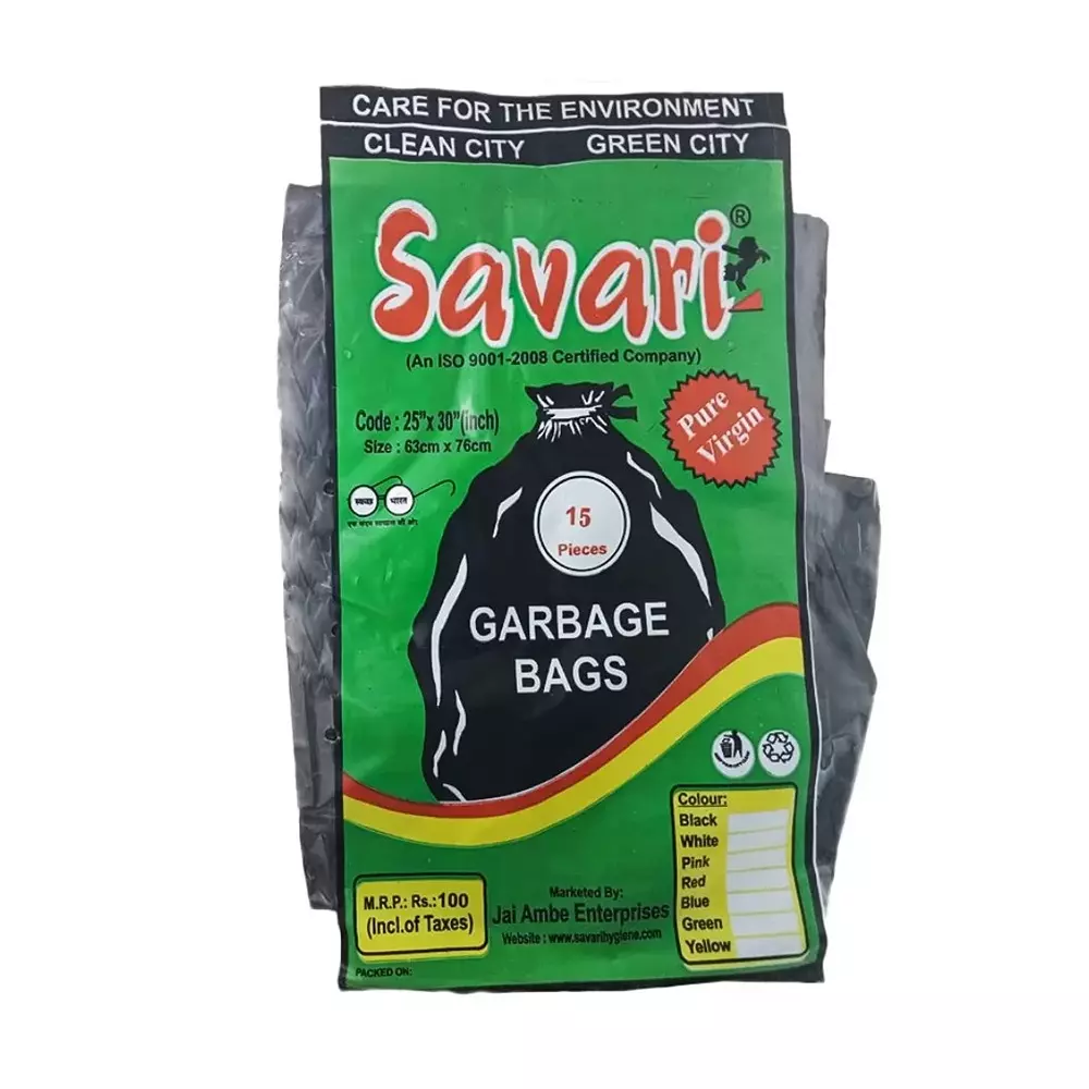 GENERIC Savari Garbage Bag Packet of 15 Pcs, 25x30 inch (63.5 x 76.2 cm) Plastic, Black Color (Pack of 1)