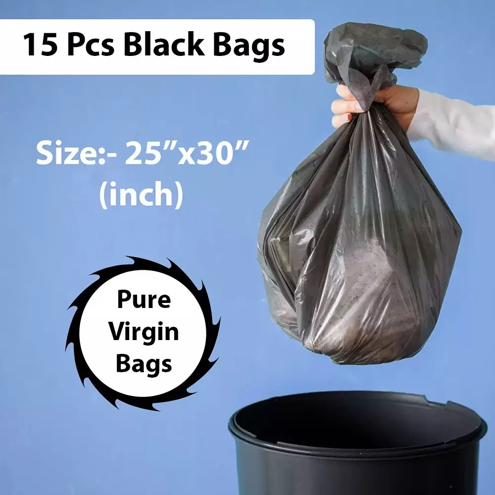 GENERIC Savari Garbage Bag Packet of 15 Pcs, 25x30 inch (63.5 x 76.2 cm) Plastic, Black Color (Pack of 1)
