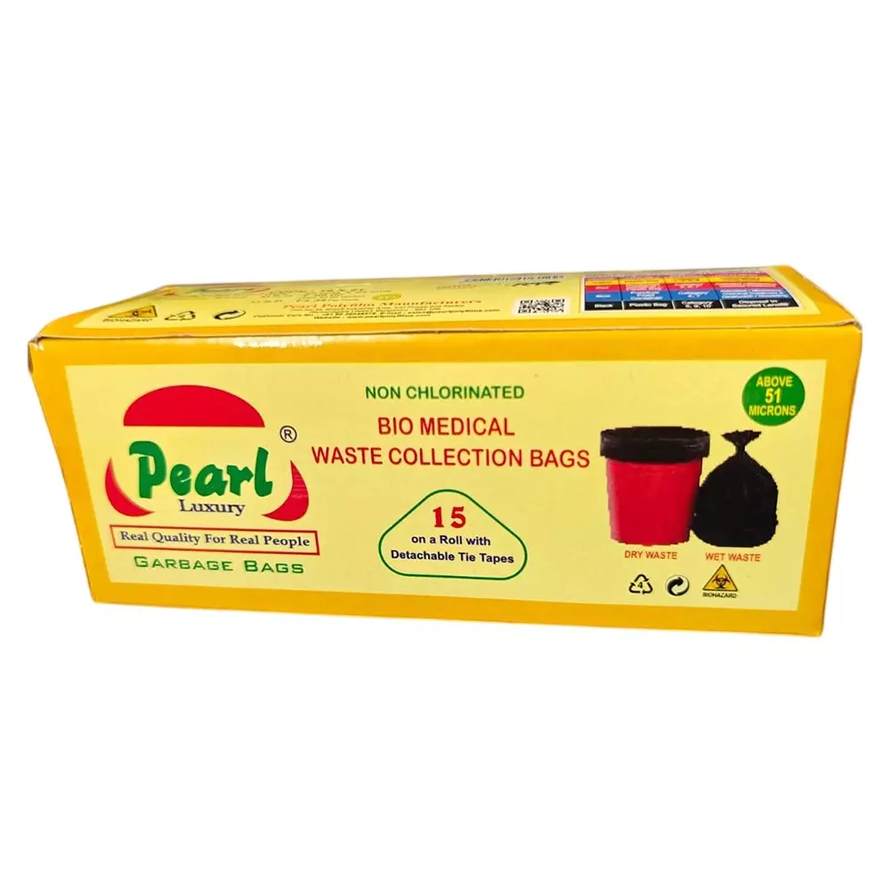 Pearl Non Chlorinated Bio Medical Waste Collection Garbage Bag 19 x 21 inch (482.6x533.4 mm Roll) Medium Size and 51 Micron Thickness (Pack of 24 Roll)