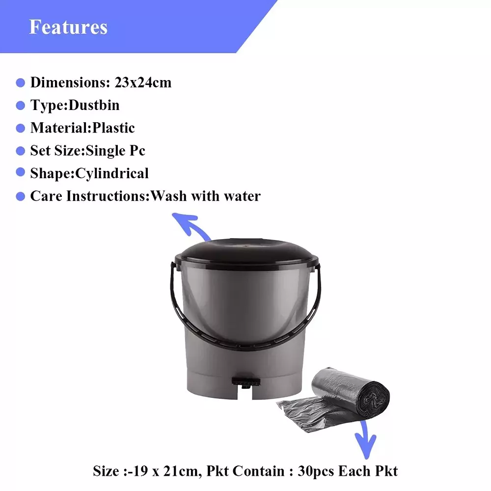 GENERIC Dustbin 7 L Small Size and 2 Packet of Garbage Bag 19x21 cm Combo Kit