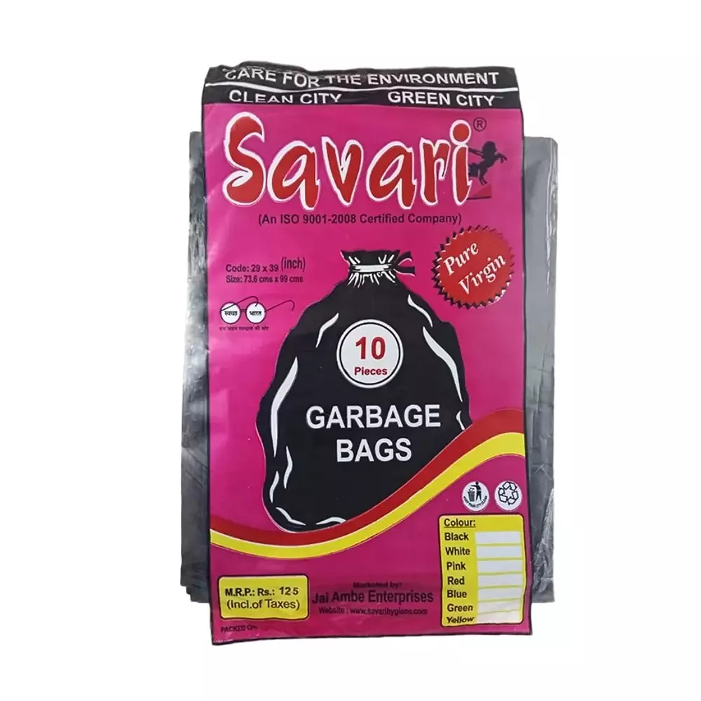 GENERIC Savari Garbage Bag Packet of 10 Pcs, 29x39 inch (73.66 x 99.06 cm) Plastic, Black Color (Pack of 1)