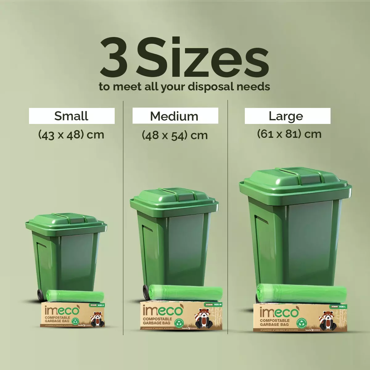 IMECO Large Garbage Bags with Drawstring 61x81 cm Leak Proof Green, IMEGBNPL15_1P3 (Pack of 3)