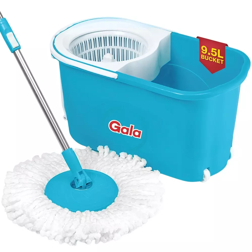 Gala Quick Spin Spin Mop Kit Plastic 9.5 L Bucket Capacity Blue & White for Home & Office Use