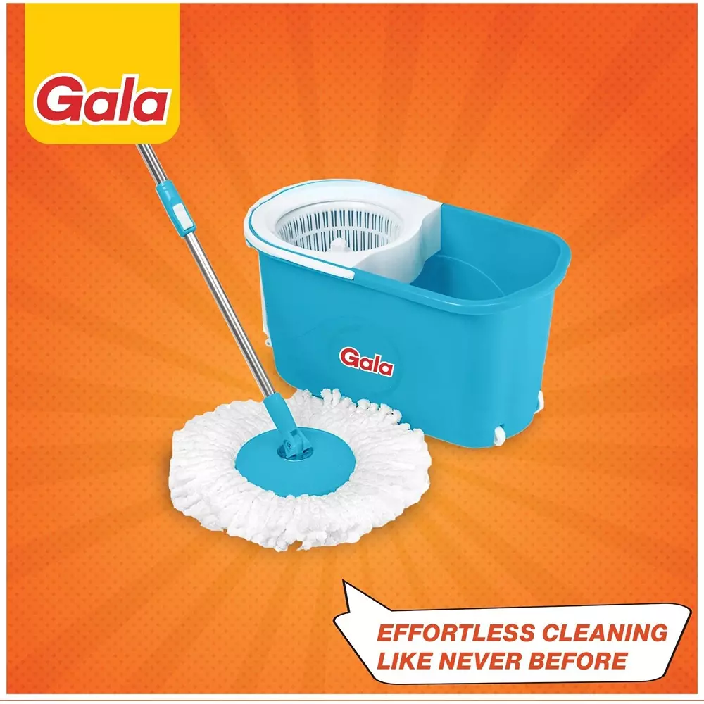 Gala Quick Spin Spin Mop Kit Plastic 9.5 L Bucket Capacity Blue & White for Home & Office Use