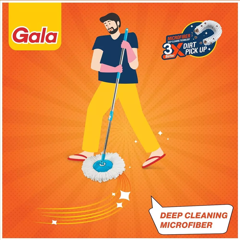 Gala Quick Spin Spin Mop Kit Plastic 9.5 L Bucket Capacity Blue & White for Home & Office Use