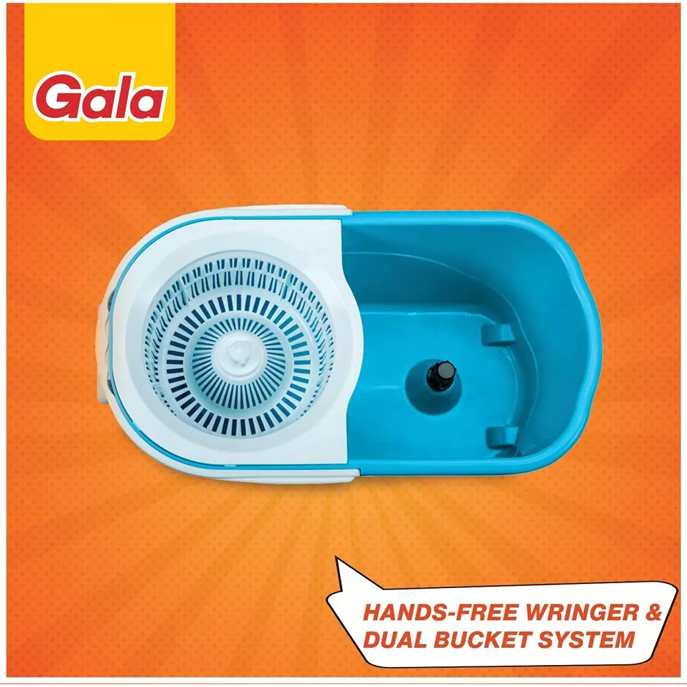 Gala Quick Spin Spin Mop Kit Plastic 9.5 L Bucket Capacity Blue & White for Home & Office Use