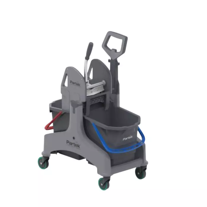 Partek Double Bucket Wringer Trolley Neutral Grey 2 × 25 L Capacity, WRGPRO50