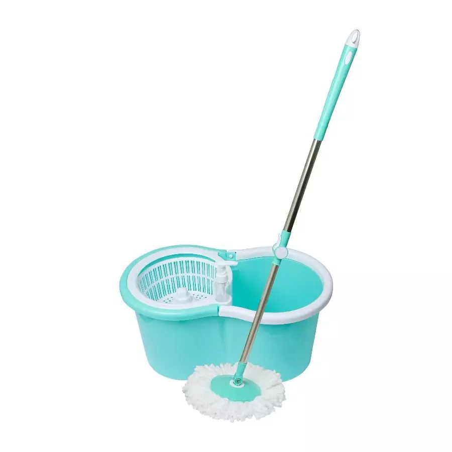 Shagun 7 L Blue Wheeled Bucket Mop Set With Plastic Water Drainer, S-503 Plastic