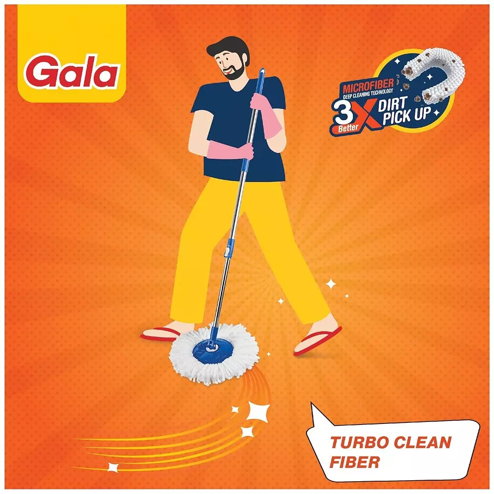 gala Extendable Handle Spin Mop With Microfiber Refill Stainless Steel White & Blue, 150750