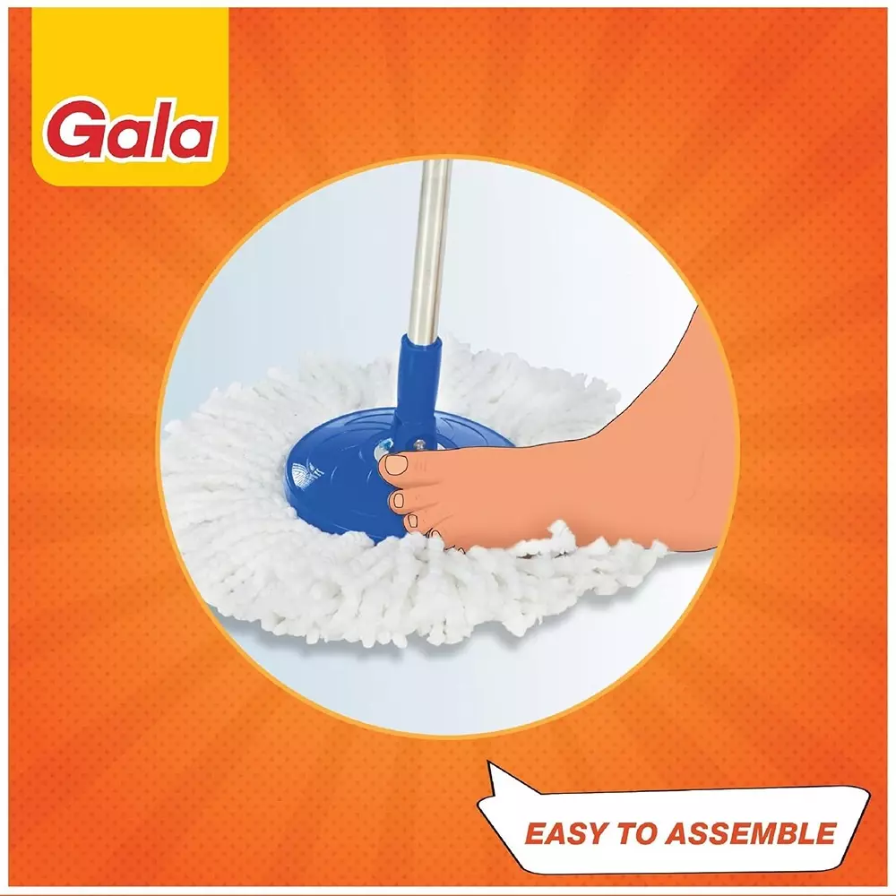 gala Extendable Handle Spin Mop With Microfiber Refill Stainless Steel White & Blue, 150750