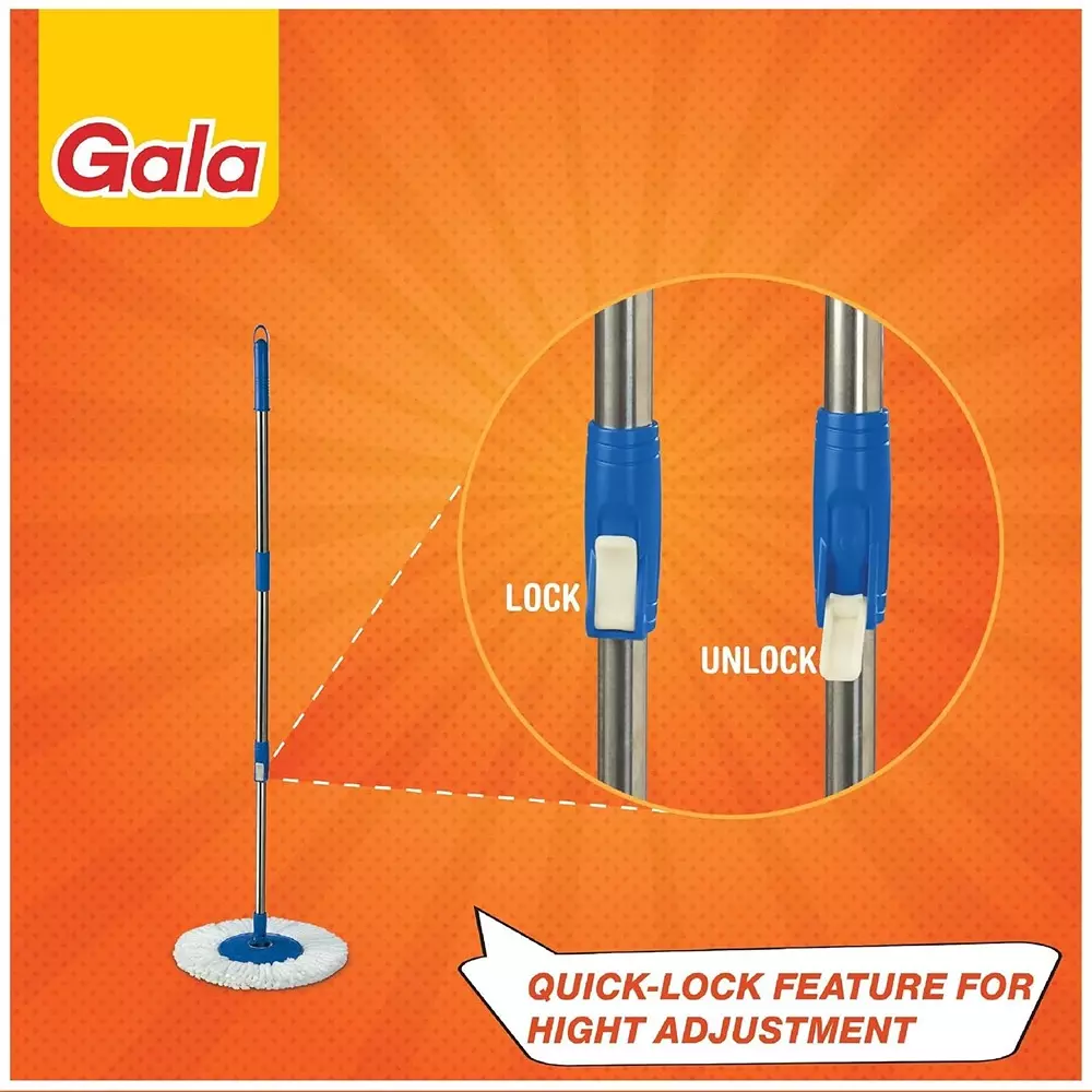 gala Extendable Handle Spin Mop With Microfiber Refill Stainless Steel White & Blue, 150750