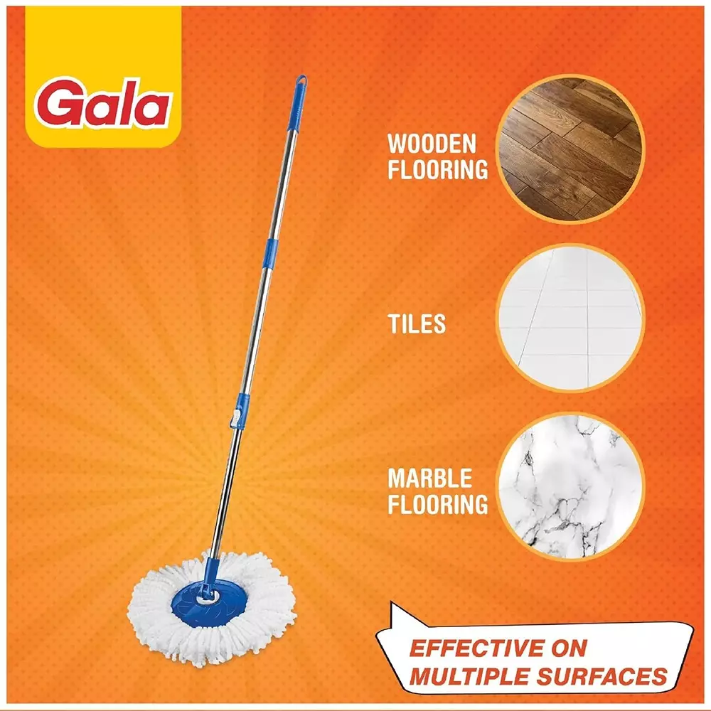 gala Extendable Handle Spin Mop With Microfiber Refill Stainless Steel White & Blue, 150750