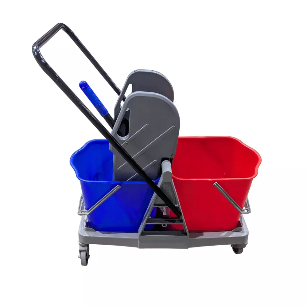 GENERIC Heavy Duty Double Bucket Mop Wringer Trolley With Wheels and Down Press 40 L Capacity C-116