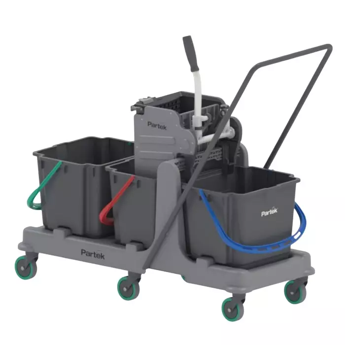 Partek Triple Bucket Wringer Trolley Neutral Grey 3 × 20 L Capacity, WRGPRO60