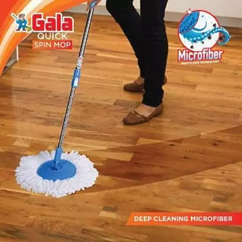 Gala Spin Mop Kit Plastic & Steel Blue & White Steel Handle Material for Home & Office Use