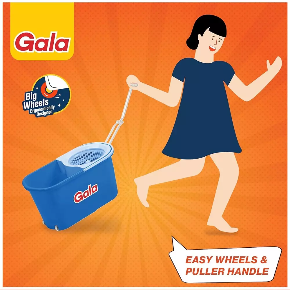 gala Adjustable Quick Spin Mop With 2 Microfiber Refills 9.5 L Bucket Capacity White & Blue, 15101822