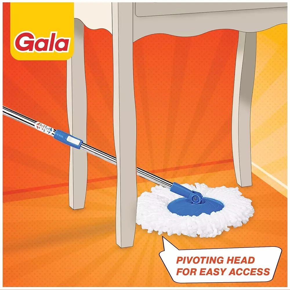 gala Adjustable Quick Spin Mop With 2 Microfiber Refills 9.5 L Bucket Capacity White & Blue, 15101822