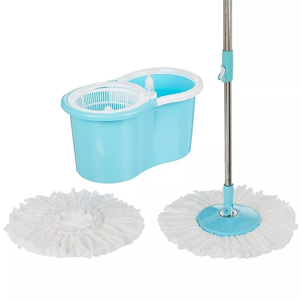 Dr. Marwin Spin Floor Mop With Bucket kit Blue 10 L 360° Plastic Long Handle for Home, School & Hospitals