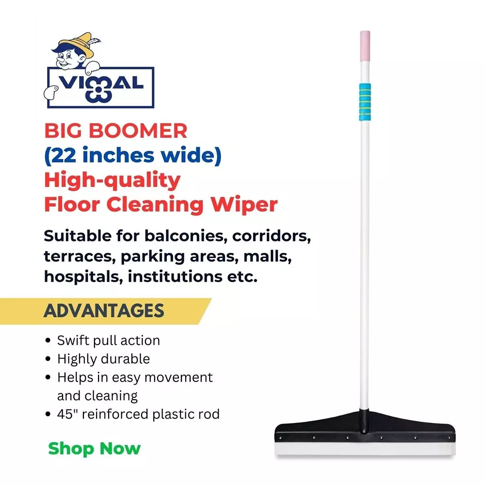 Vimal Big Broomer Heavy Duty Floor Cleaning Wiper Large Plastic & Rubber Handle 22 inch (55 cm) Wide