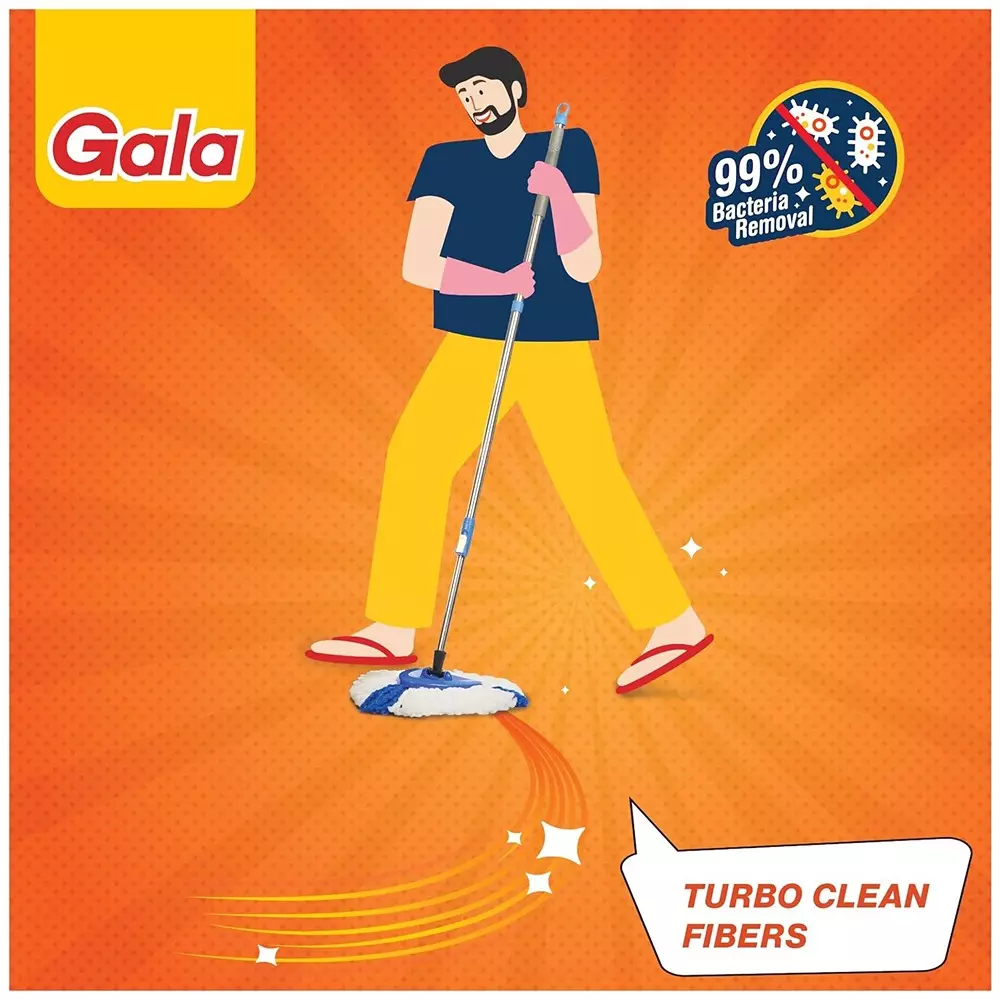 gala Turbo Triangular Spin Mop With Refill 1.3 m Replacement Handle Rubber Grip Blue