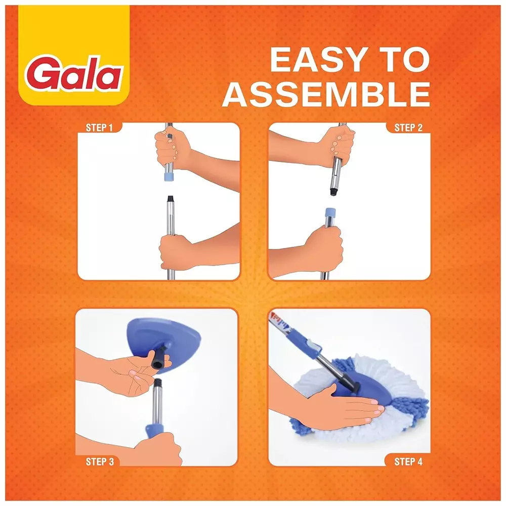 gala Turbo Triangular Spin Mop With Refill 1.3 m Replacement Handle Rubber Grip Blue