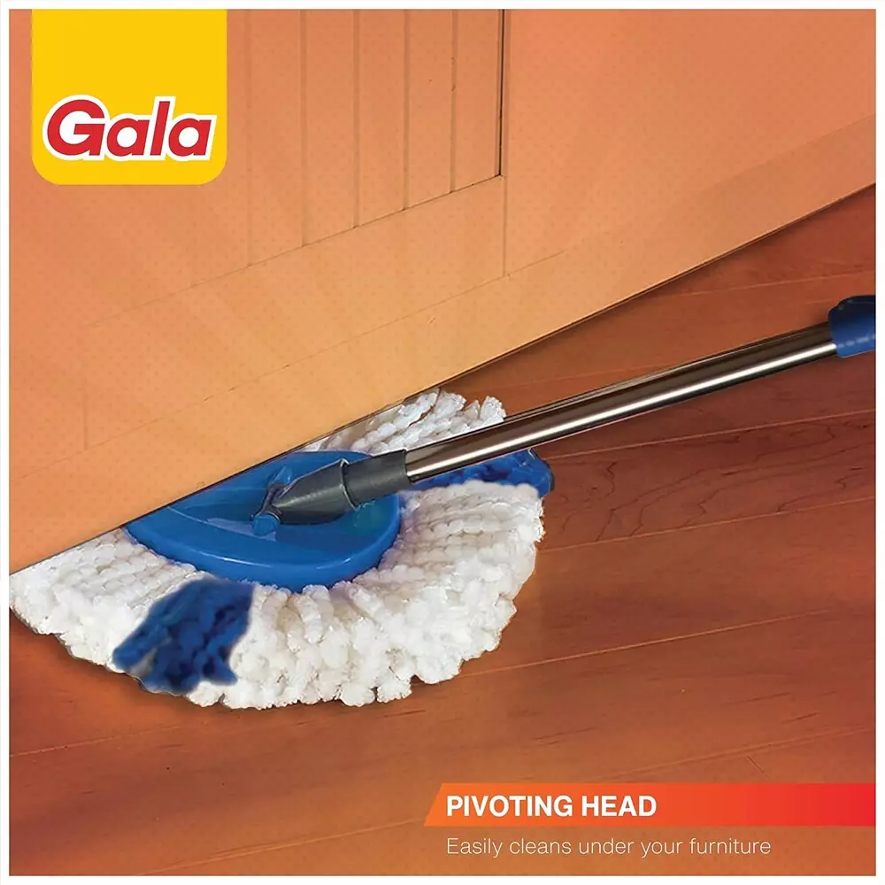 gala Turbo Triangular Spin Mop With Refill 1.3 m Replacement Handle Rubber Grip Blue
