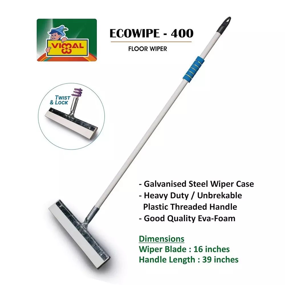 Vimal Cotton Flat Mop with Ecowipe 400 Wiper & Kharata Set Multicolor Plastic Handle 105x7x7 cm for Floor Cleaning