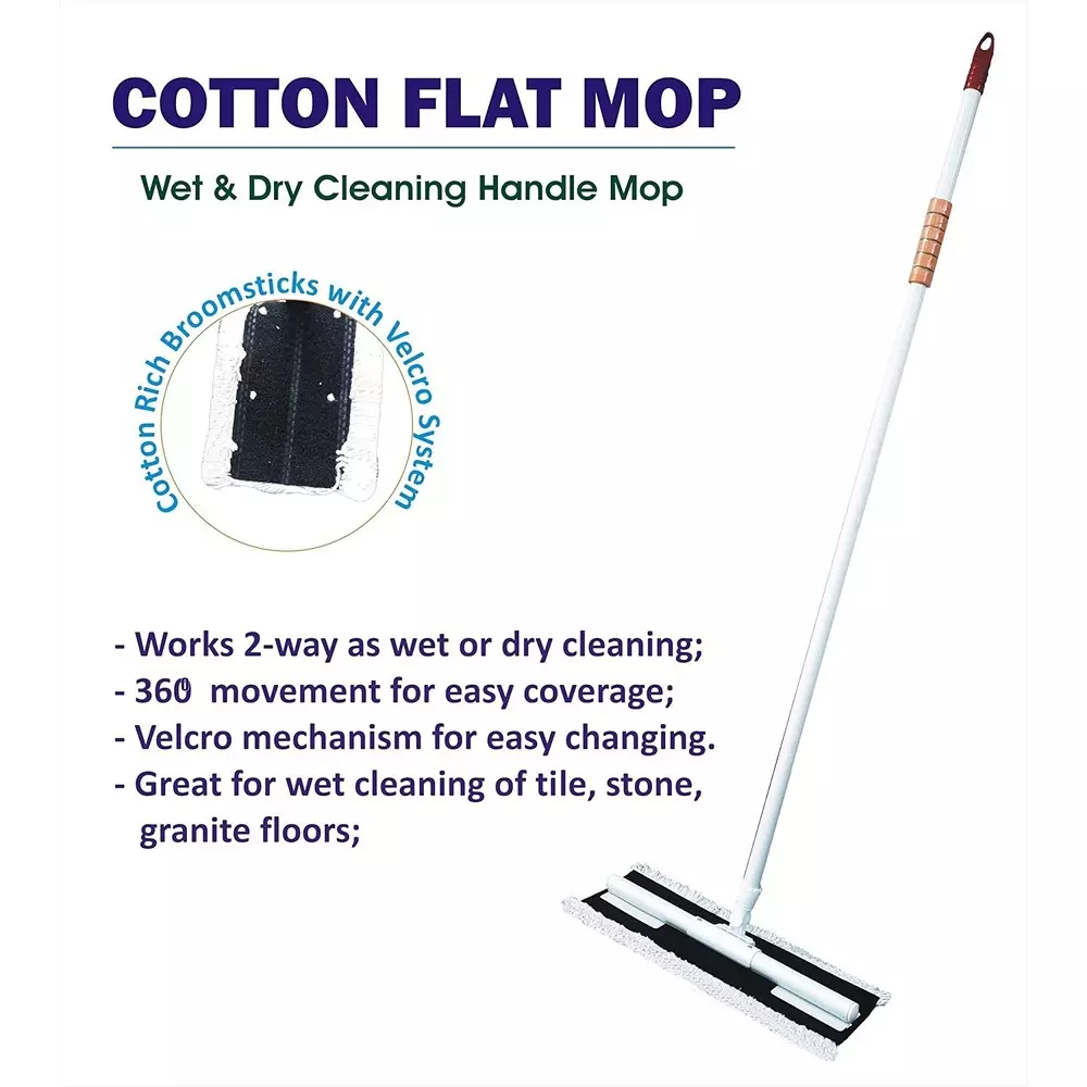 Vimal Cotton Flat Mop with Ecowipe 400 Wiper & Kharata Set Multicolor Plastic Handle 105x7x7 cm for Floor Cleaning