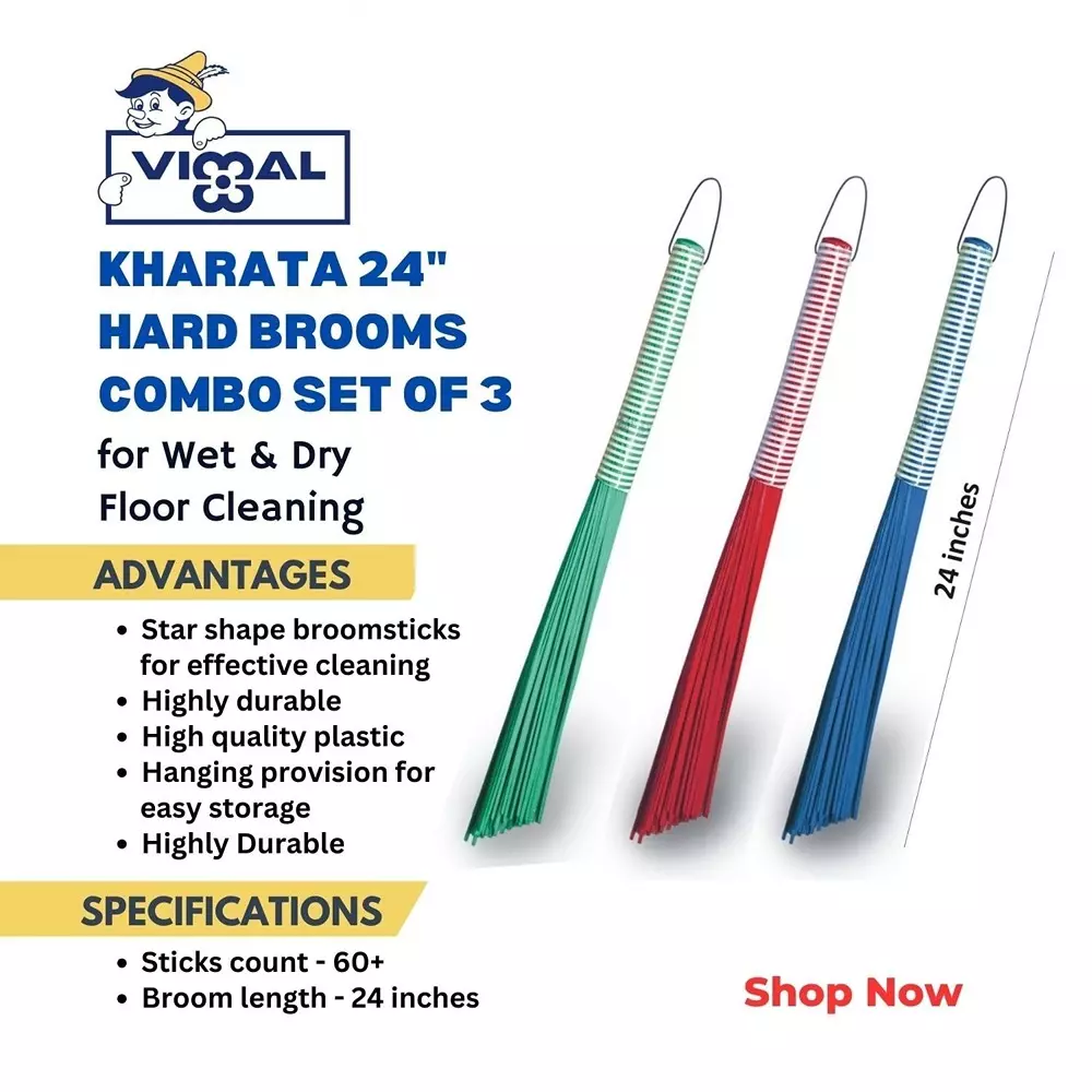 Vimal Kharata Multicolor Polypropylene (PP) Handle for Floor Cleaning 24 inch (60 cm) (Pack of 3)