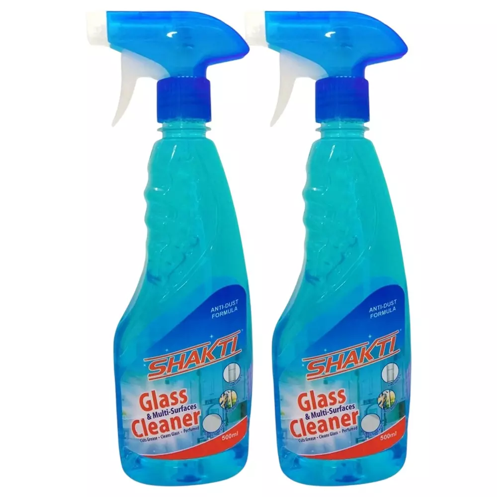 Shakti Glass & Multi Surface Cleaner 500 ml Capacity Liquid Form Blue Fresh Fragrance Bottle Packaging Type for Mirror, Window, Kitchen & Home Cleaning, (Pack of 2 Pcs)