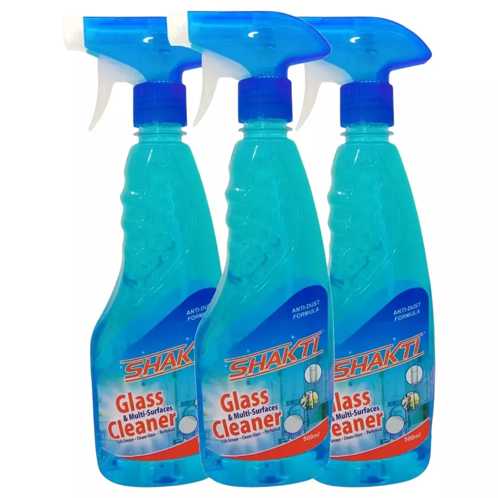 Shakti Glass & Multi Surface Cleaner 500 ml Capacity Liquid Form Blue Fresh Fragrance Bottle Packaging Type for Mirror, Window, Kitchen & Home Cleaning, (Pack of 3 Pcs)