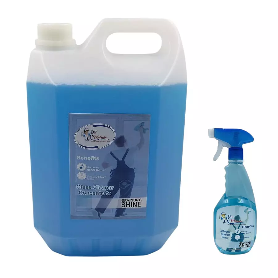 Dr. Marwin Glass Cleaner Combo Blue (5 L Can + 500 ml Bottle) Fresh for Home, School & Hospitals