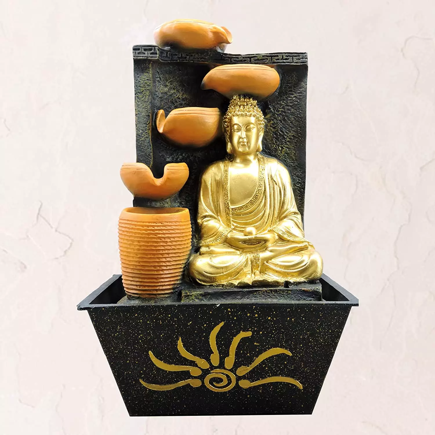 Buildream Polyresin Buddha Five Step Indoor Table Top Water Fountain with Adjustable Speed Control