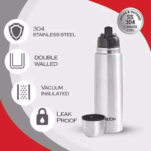 Milton Thermosteel 500ml Stainless Steel Silver Flip Lid Flask