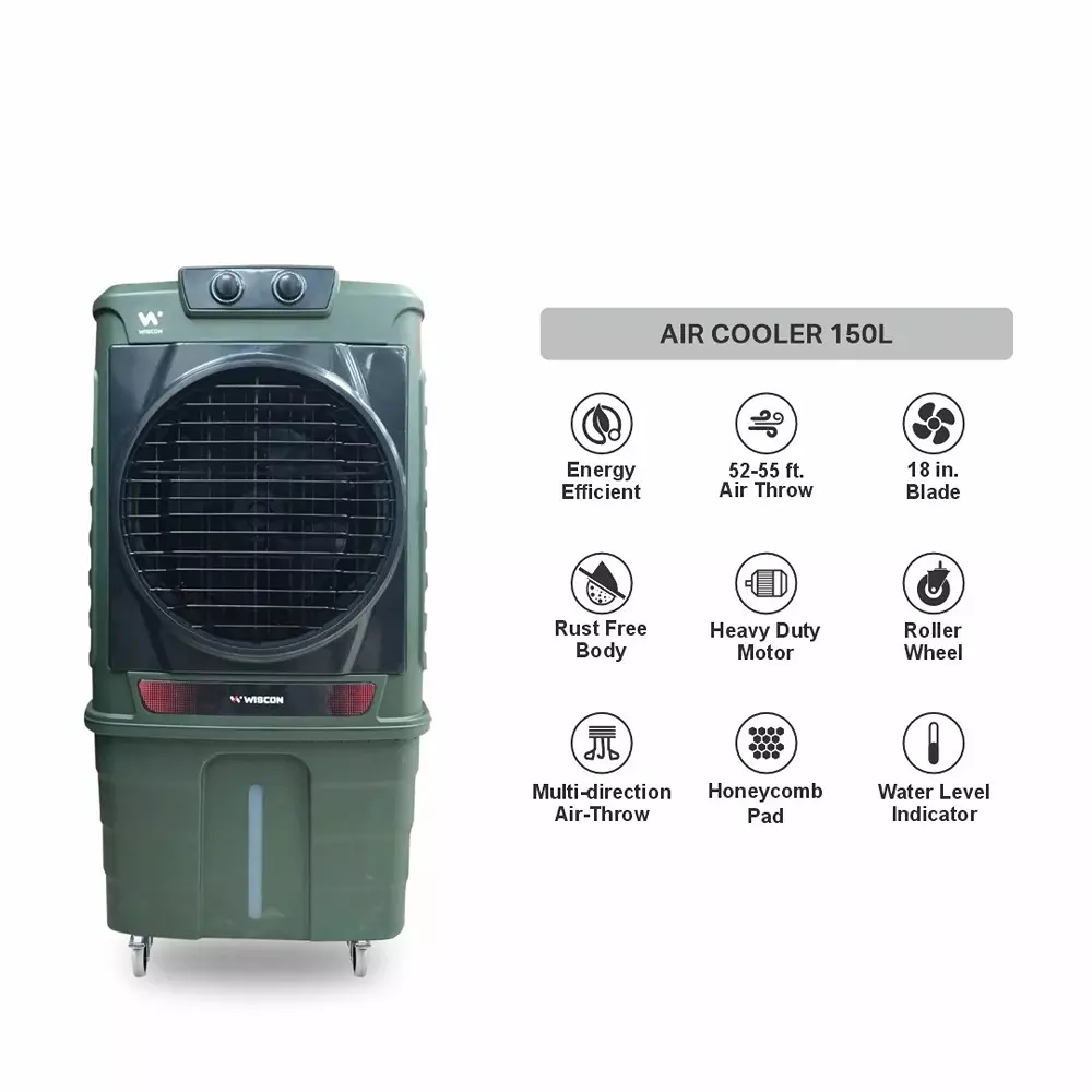 wiscon-air-cooler-with-3-speed-motor-150-l-tank-capacity-honeycomb-pad-green-for-home-office-use-wic150lfm