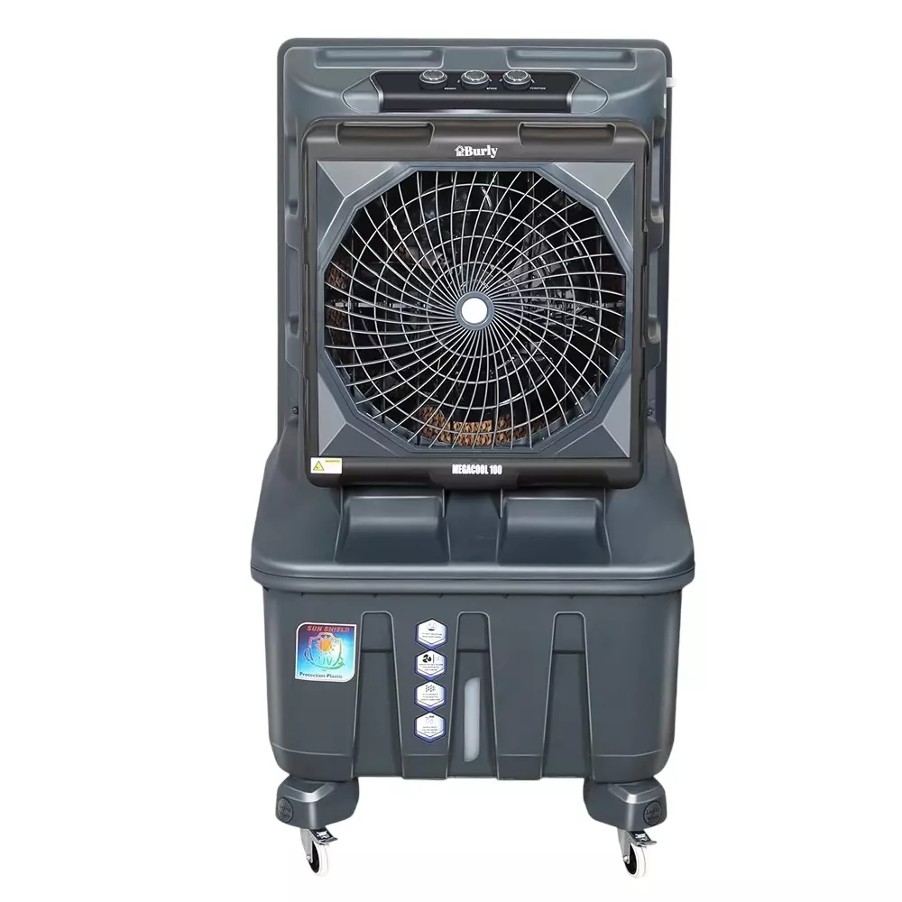 Burly Megacool Desert Air cooler 100 L Capacity 4 Way Air Deflection Auto Refill Technology,  Grey
