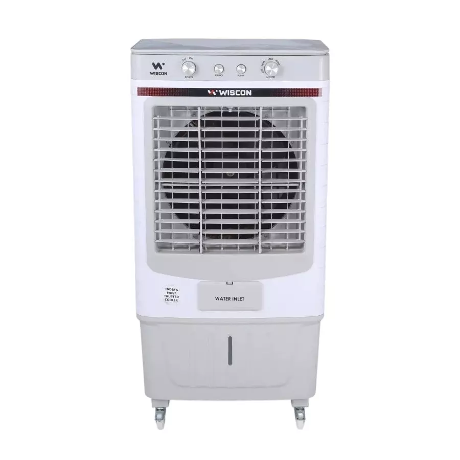 Wiscon Air Cooler with 3 Speed Motor Glass Top 80 L Tank Capacity Honeycomb Pad White & Grey for Home & Office Use, WIC80FLM