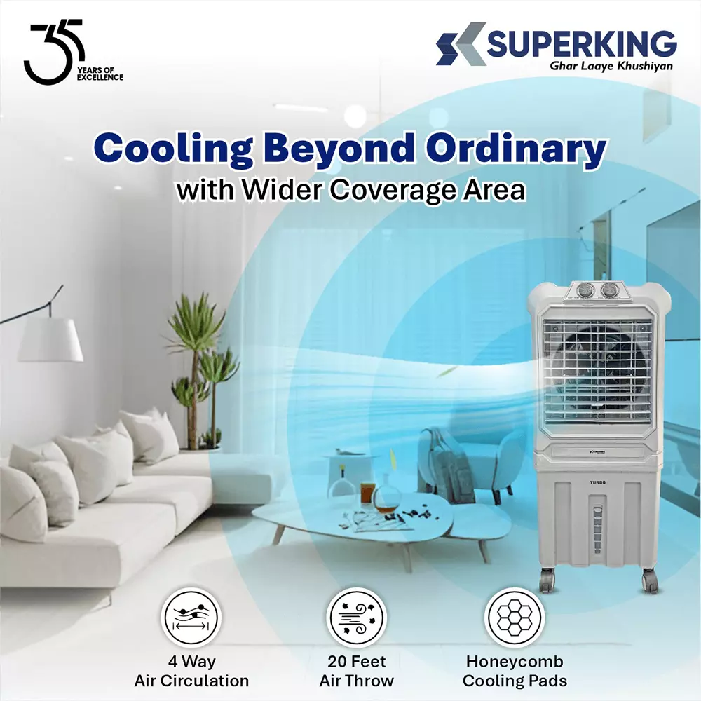 Superking Desert Air Cooler Auto Swing 70 L with Honeycomb Cooling, TURBO