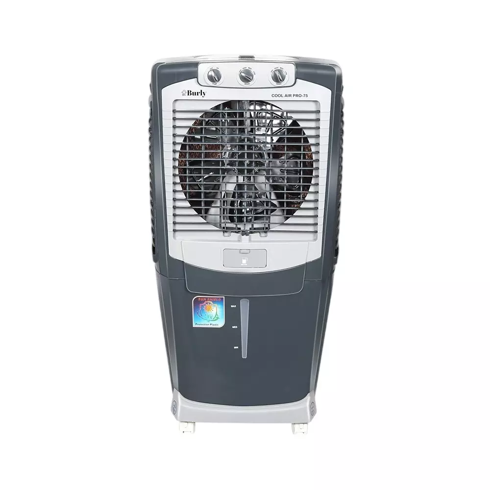 Burly Coolair Pro Desert Air cooler 75 L Capacity  4 Way Air Deflection Auto Swing with Castor Wheel, Grey