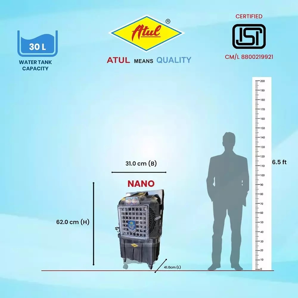 atul-nano-air-cooler-high-speed-motor-100-w-power-30-l-capacity-black-medium-pump-12-inch-305-mm-motor-size-honeycomb-pads-1-side-coolers-nano-12