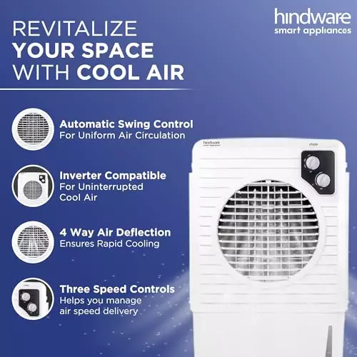 hindware-smart-appliances-air-cooler-corded-electric-black-white-surface-mounted-230-v-435x41x715-cm-size-knob-control-25-l-capacity-for-home-hotel-use-524146