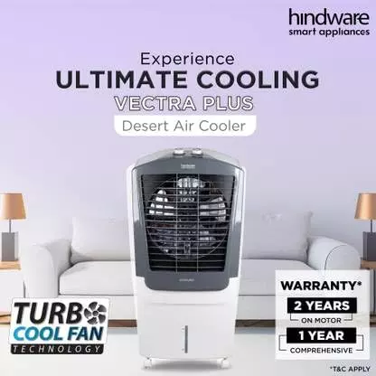 hindware-smart-appliances-air-cooler-with-woodwool-pads-corded-electric-white-and-grey-freestanding-6309x128x447-cm-size-knob-control-100-l-capacity-for-home-hotel-use-vectra
