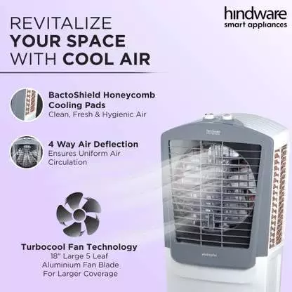hindware-smart-appliances-air-cooler-with-woodwool-pads-corded-electric-white-and-grey-freestanding-6309x128x447-cm-size-knob-control-100-l-capacity-for-home-hotel-use-vectra