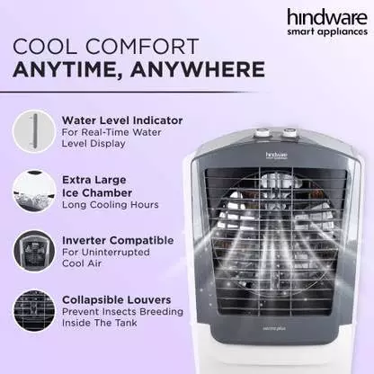 hindware-smart-appliances-air-cooler-with-woodwool-pads-corded-electric-white-and-grey-freestanding-6309x128x447-cm-size-knob-control-100-l-capacity-for-home-hotel-use-vectra
