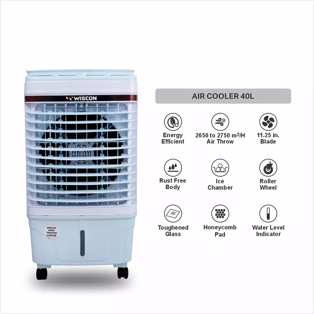 wiscon-air-cooler-with-3-speed-motor-glass-top-40-l-tank-capacity-honeycomb-pad-white-blue-for-home-office-use-wic40flm