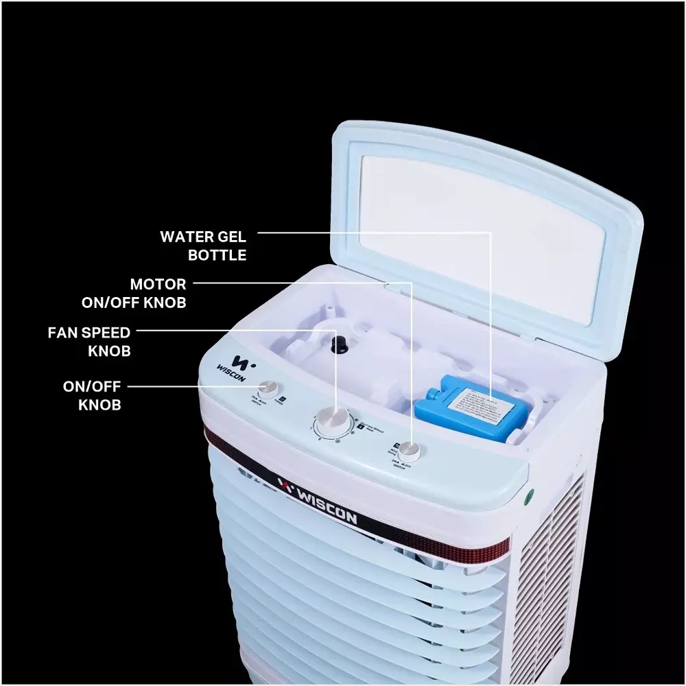wiscon-air-cooler-with-3-speed-motor-glass-top-40-l-tank-capacity-honeycomb-pad-white-blue-for-home-office-use-wic40flm