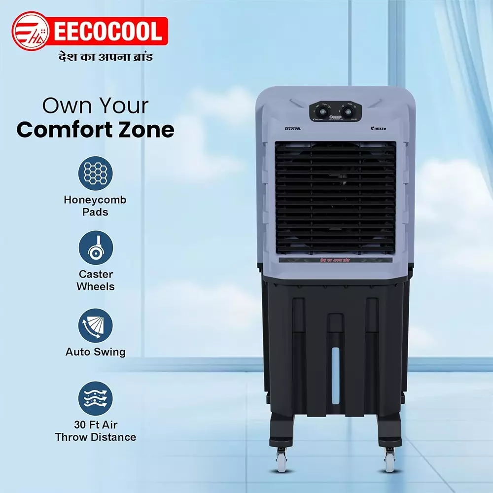 eecocool-chiller-100-l-desert-air-cooler-large-honeycomb-cooling-pad-with-auto-swing-technology