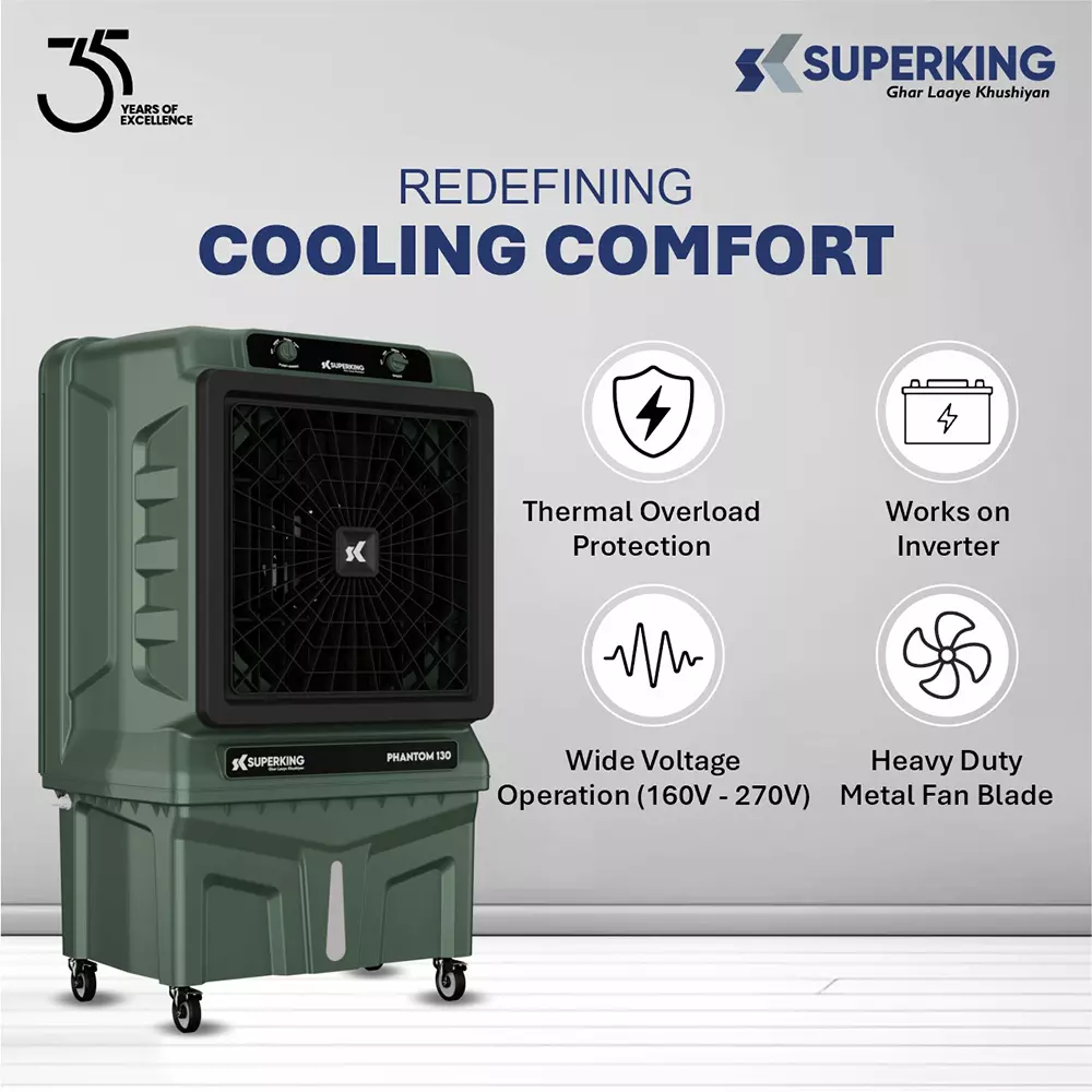 Superking Desert Air Cooler Auto Swing 130 L with Honeycomb Cooling, PHANTOM 130