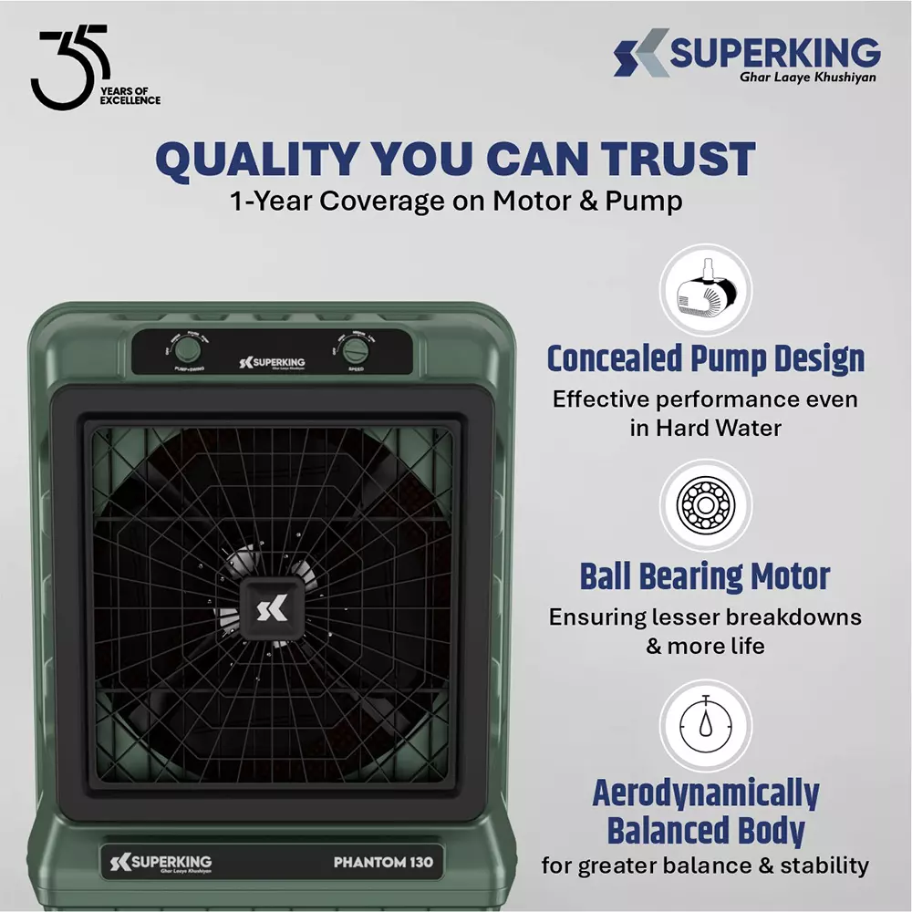 Superking Desert Air Cooler Auto Swing 130 L with Honeycomb Cooling, PHANTOM 130