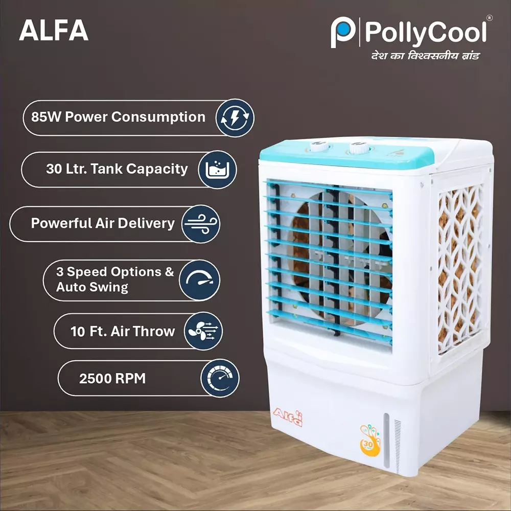 pollycool-85-w-counter-air-cooler-2500-rpm-speed-30-l-capacity-and-upto-10-ft-30-m-air-throw-alfa-30